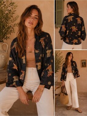 Vintage Silk Kimono Citron 2X Excellent Condition